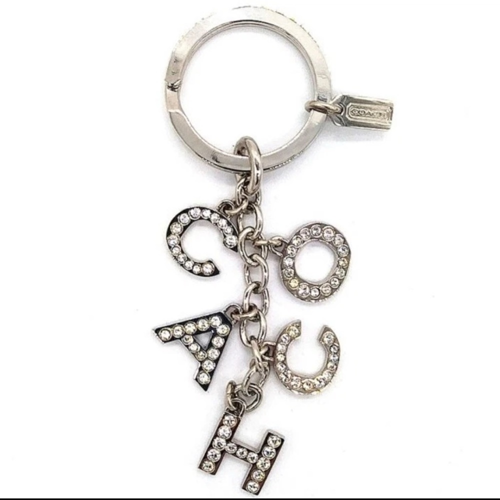 COACH Crystal Pave Silver Multi Charm Keychain Key Ring FOB Accessory rare. NWOT - Picture 4 of 6